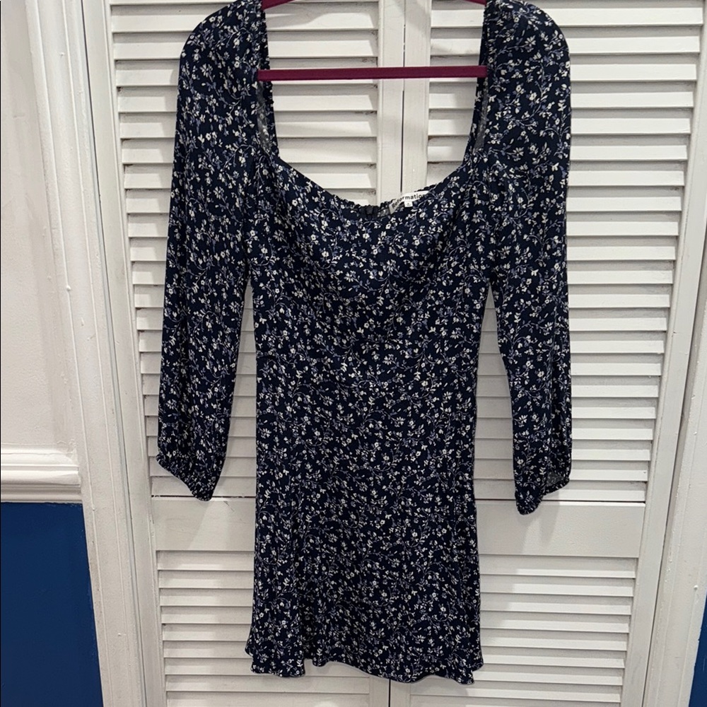 Reformation Navy Floral Long Sleeve Dress
